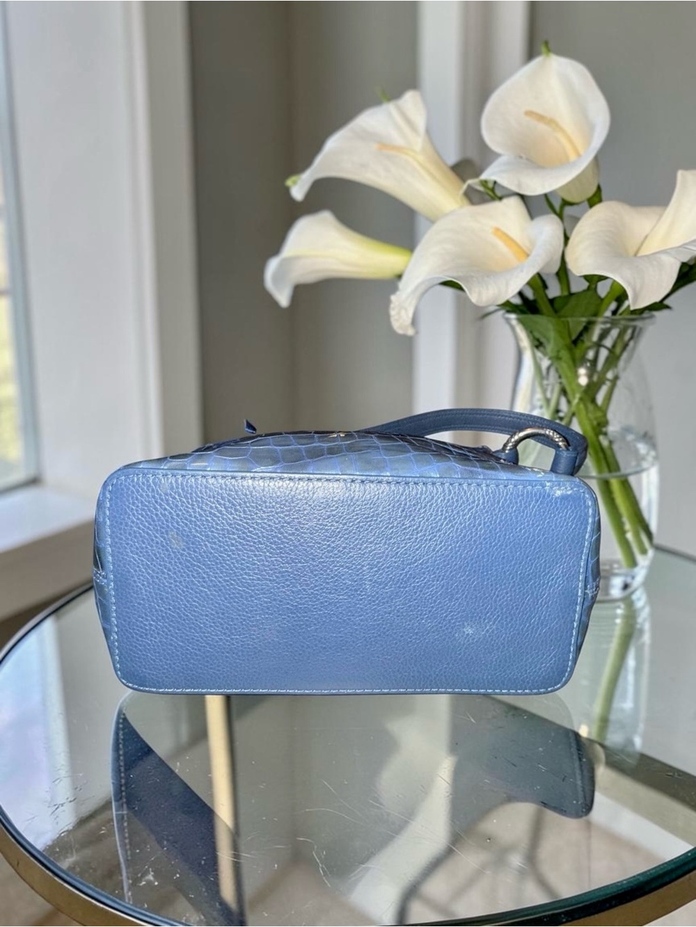 Brighton Blue Croc-Embossed Shoulder Bag EUC - Picture 10 of 12